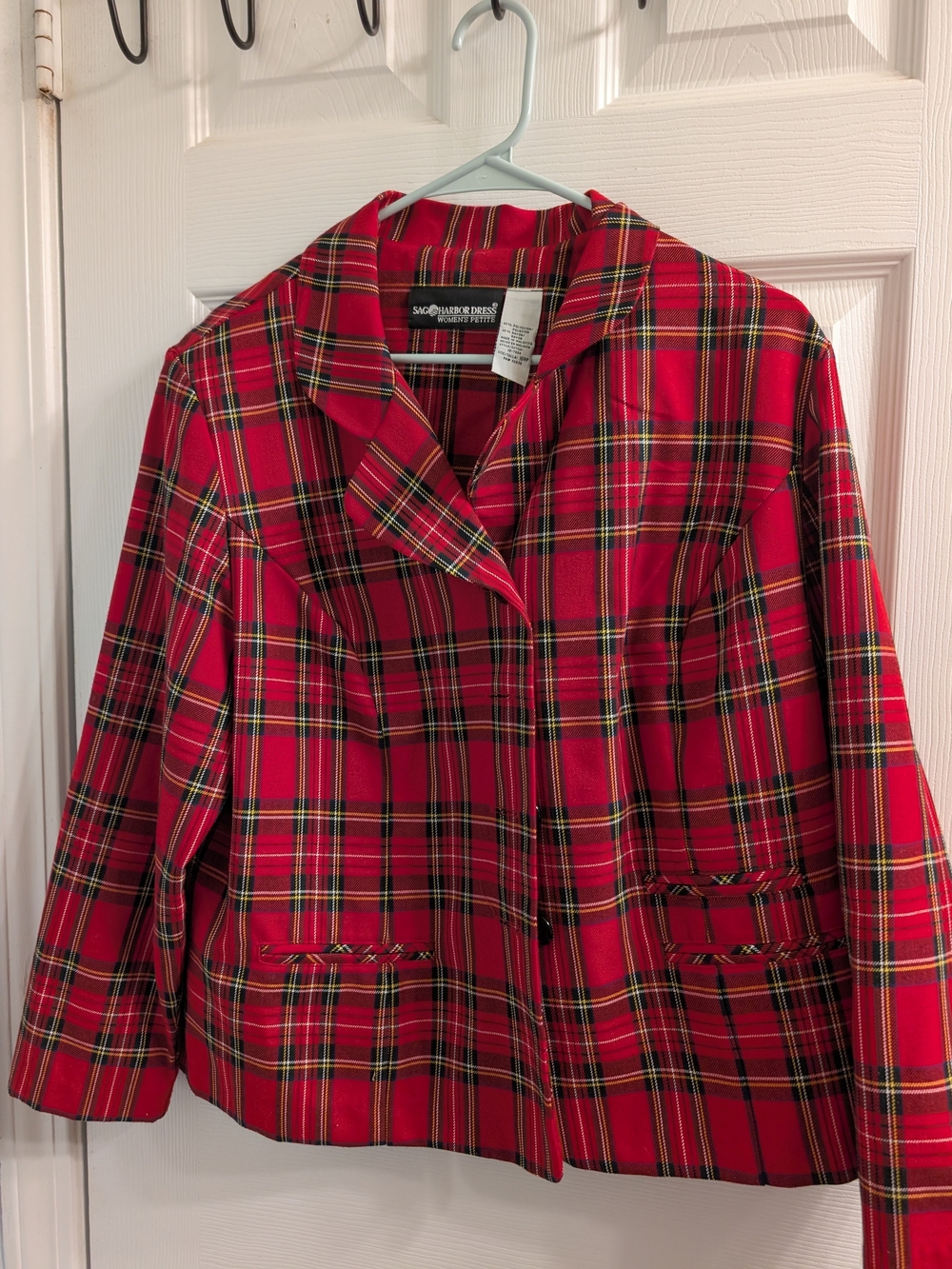 Sag Harbor Red Tartan Plaid Button Down Blazer 16WP Petite